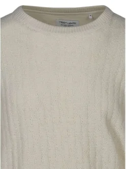 Pull écru à coupe droite pourvu d'un col rond et de manches longues