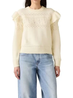 Pull écru en maille ajourée avec une coupe large et des manches longues