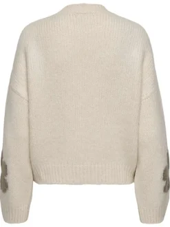 Pull écru et kaki à manches longues orné d'un motif floral oversize