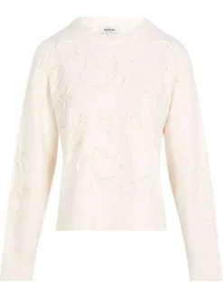 Pull écru à motif floral avec une coupe droite et un col rond