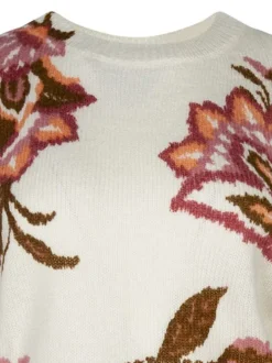 Pull écru à motifs coupe ajustée col rond et à manches longues