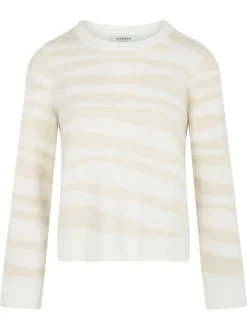 Pull écru orné d'un motif zébré et pourvu d'un col rond côtelé