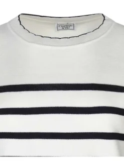 Pull écru rayé droit à col rond et à manches longues style marinière