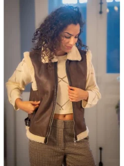 Pull écru uni avec motifs losanges ajourés et à manches longues