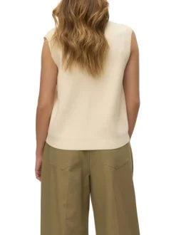 Pull écru uni avec un col v profond et boutonnière écaille de tortue