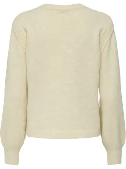 Pull écru uni avec une coupe droite à col rond et des manches longues