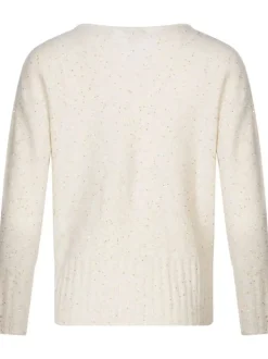 Pull écru uni avec une coupe droite à col v et des manches longues