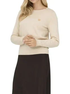 Pull écru uni avec une coupe droite et des manches longues