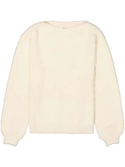 Pull écru uni col rond et à manches longues