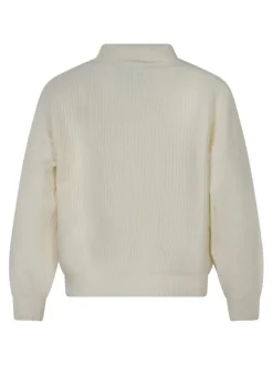 Pull écru uni coupe droite avec un col roulé et des détails en dentelle