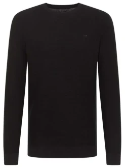 Pull Eliot en coton marine en maille piquée avec logo brodé et col rond