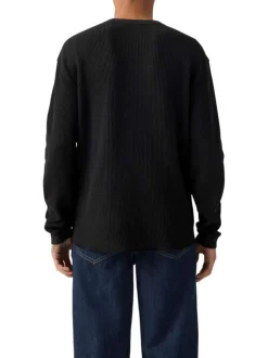 Pull en coton anthracite en maille effet gaufrée pourvu d'une coupe droite