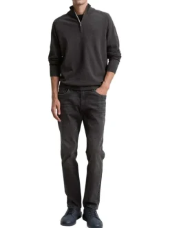 Pull en coton anthracite uni avec un col camionneur côtelé à zip