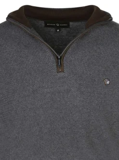 Pull en coton anthracite uni coupe ajustée avec un col camionneur