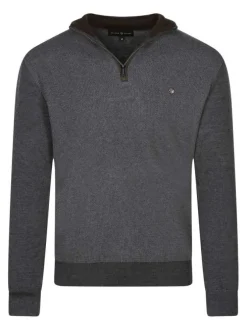 Pull en coton anthracite uni coupe ajustée avec un col camionneur