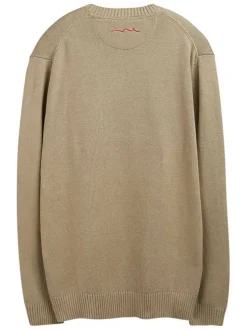 Pull en coton beige à coupe ample pourvu d'un col rond côtelé