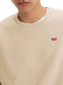 Pull en coton beige à coupe droite pourvu d'un col rond côtelé
