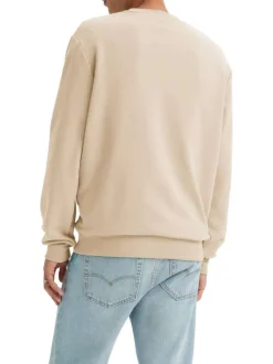 Pull en coton beige à coupe droite pourvu d'un col rond côtelé