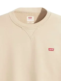 Pull en coton beige à coupe droite pourvu d'un col rond côtelé