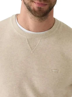 Pull en coton beige uni avec un col rond et des manches longues