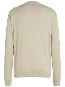 Pull en coton beige uni avec une coupe droite et logo embossé