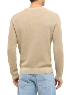 Pull en coton beige uni avec une coupe droite et un col rond