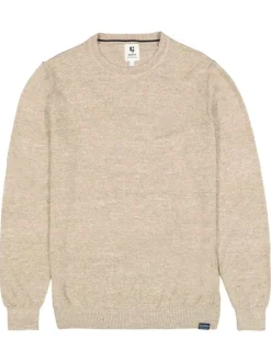 Pull en coton beige uni avec une coupe droite et un col rond