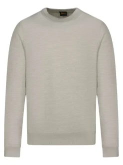 Pull en coton beige uni avec une coupe droite et un col rond