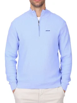 Pull en coton biologique bleu ciel uni avec une coupe droite