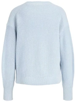 Pull en coton biologique bleu clair pourvu d'un col rond et de manches longues