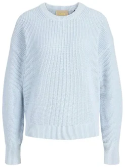 Pull en coton biologique bleu clair pourvu d'un col rond et de manches longues