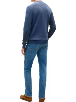 Pull en coton biologique bleu à coupe ajustée pourvu d'un col rond