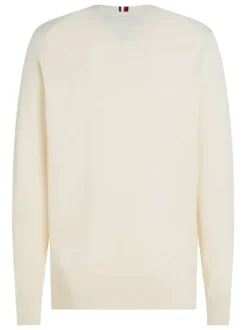 Pull en coton biologique écru uni coupe droite avec un col rond