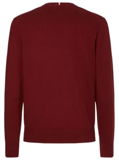 Pull en coton biologique (en partie) bordeaux uni à coupe droite col rond et petit logo brodé
