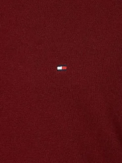 Pull en coton biologique (en partie) bordeaux uni à coupe droite col rond et petit logo brodé