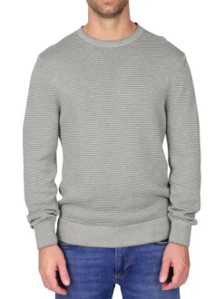 Pull en coton biologique kaki uni avec une coupe droite et un col rond