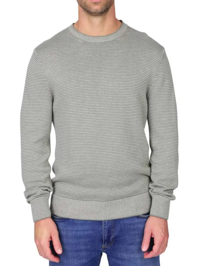 Pull en coton biologique kaki uni avec une coupe droite et un col rond