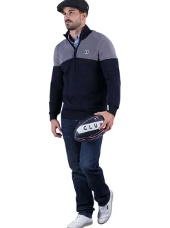 Pull en coton biologique marine en maille piquée avec une coupe droite