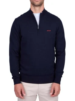 Pull en coton biologique marine uni à coupe droite et col camionneur