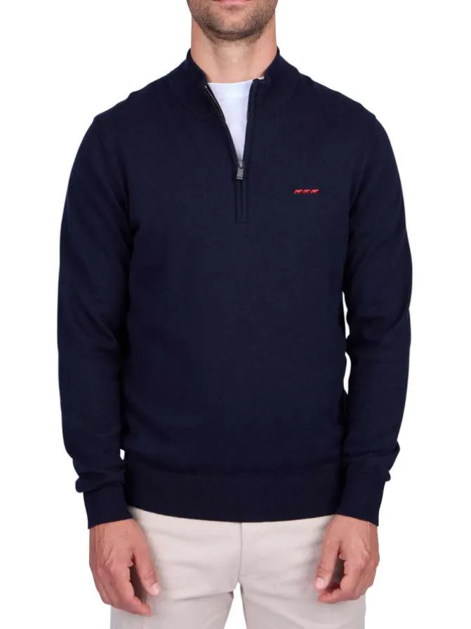 Pull en coton biologique marine uni à coupe droite et col camionneur