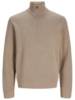 Pull en coton biologique mélangé beige chiné à coupe droite et col camionneur