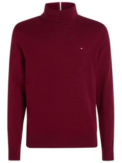 Pull en coton biologique mélangé bordeaux en maille jersey à coupe droite et col roulé