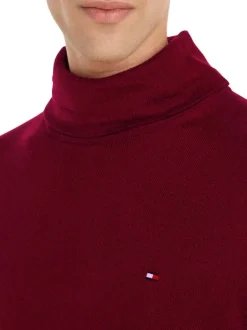 Pull en coton biologique mélangé bordeaux en maille jersey à coupe droite et col roulé