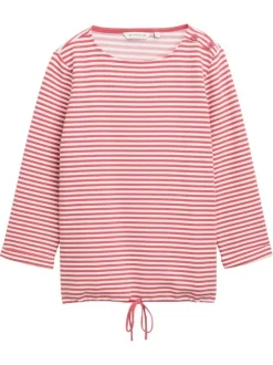 Pull en coton biologique mélangé rose à rayures avec une coupe droite