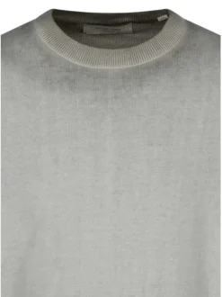 Pull en coton biologique olive uni pourvu d'un col rond et d'un aspect fumé