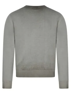 Pull en coton biologique olive uni pourvu d'un col rond et d'un aspect fumé