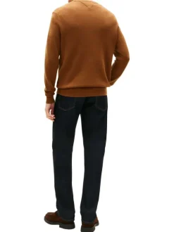 Pull en coton biologique orange à coupe ajustée pourvu d'un col rond