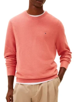 Pull en coton biologique rose à coupe ajustée pourvu d'un col rond