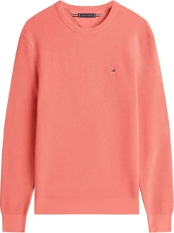 Pull en coton biologique rose à coupe ajustée pourvu d'un col rond