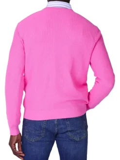 Pull en coton biologique rose uni avec une coupe droite et un col rond